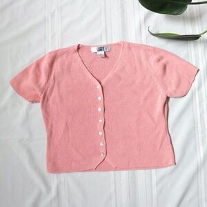Pink knit cropped cardigan shirt